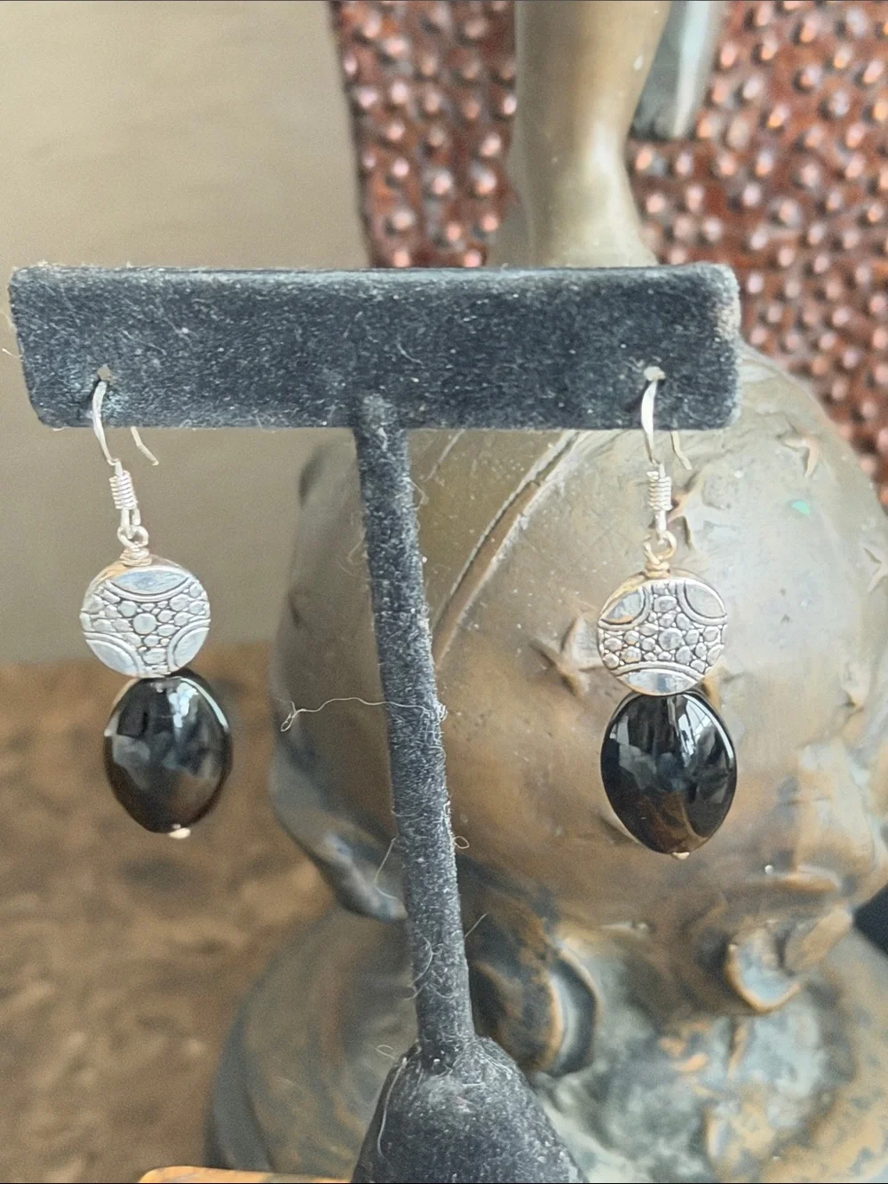 Sterling Silver Black onyx Drop pierced Earrings